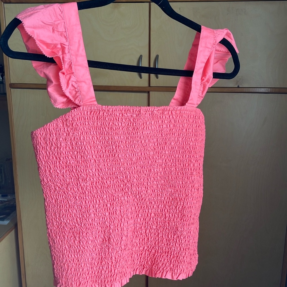 Old Navy Women’s Fitted Ruffle-Strap Smocked Cropped Top Light Pink/Rose